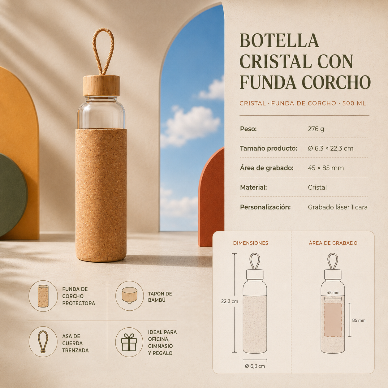 Botella de cristal con funda de corcho · 500 ml