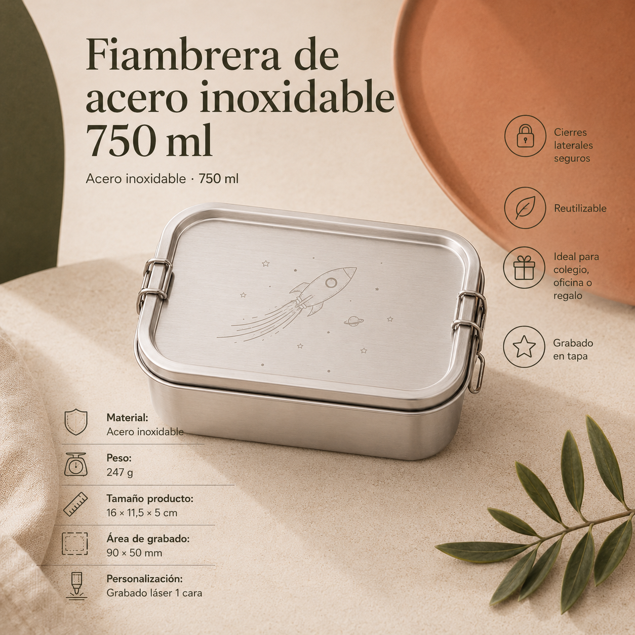 Fiambrera Acero Inoxidable 750ml