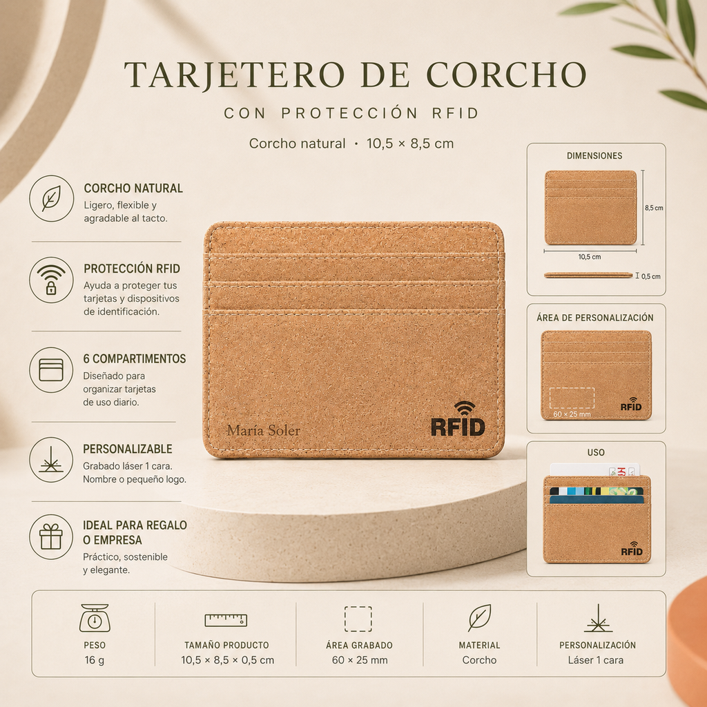 Tarjetero de corcho protección RFID