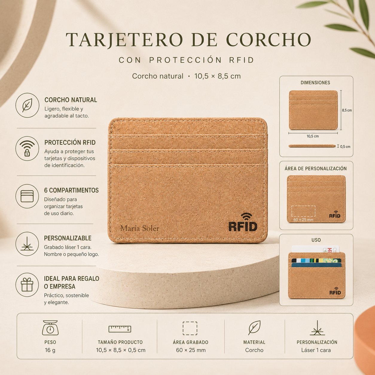 Tarjetero de corcho protección RFID